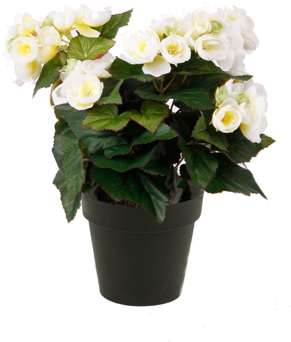 Emerald Kunstplant Begonia in pot 30cm wit - Kunstplant voor binnen
