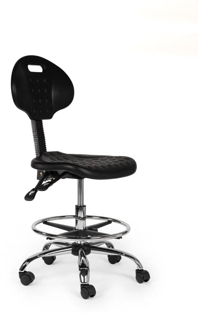 Ergonomische Werkplaatsstoel Zwart Op Wielen Standaard (50-68cm) / met Voetsteun / Standaard wielen