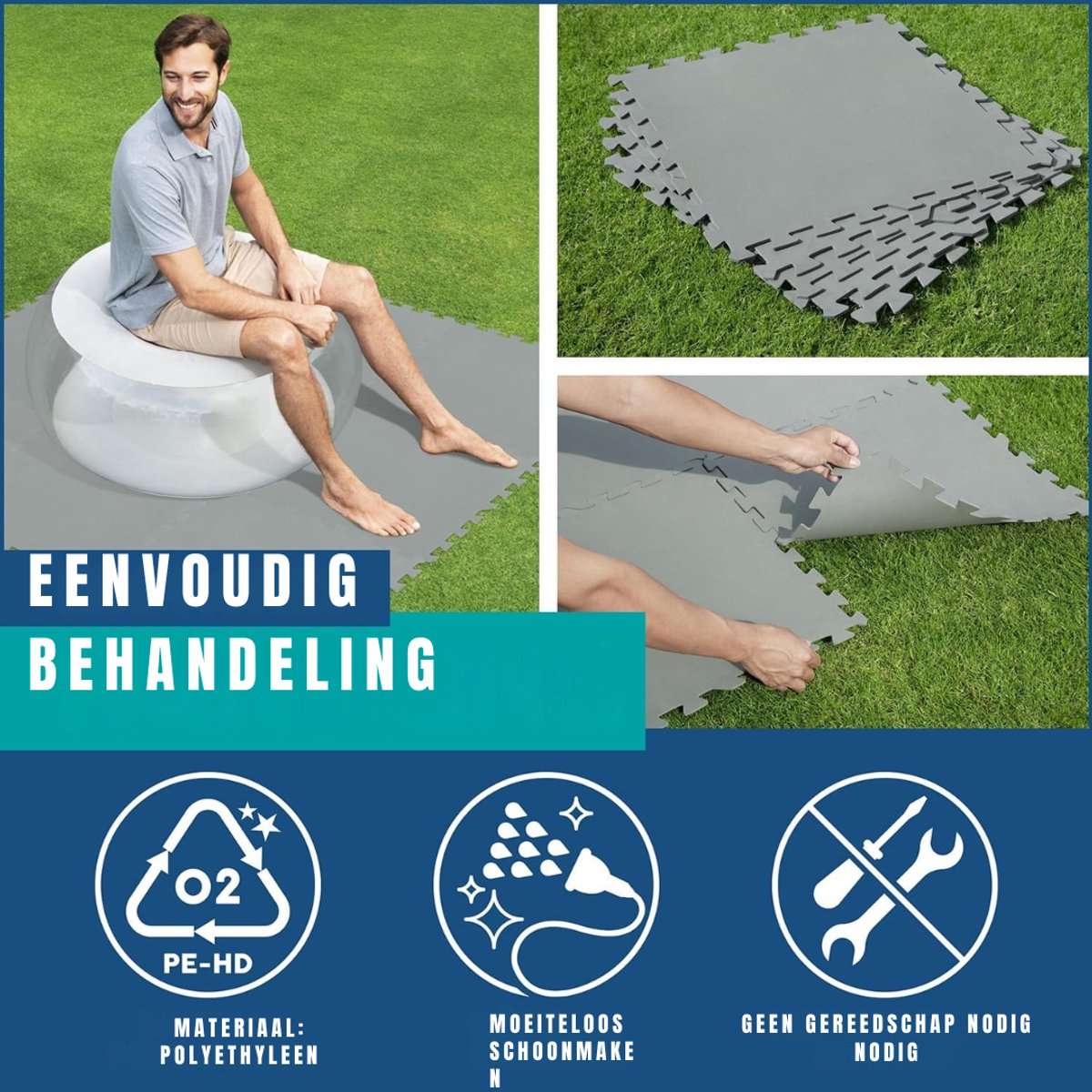QORA® Zwembad Tegels - Zwembadtegels - Tegels Zwembad - Grijs - 50cm x 50cm x 1cm