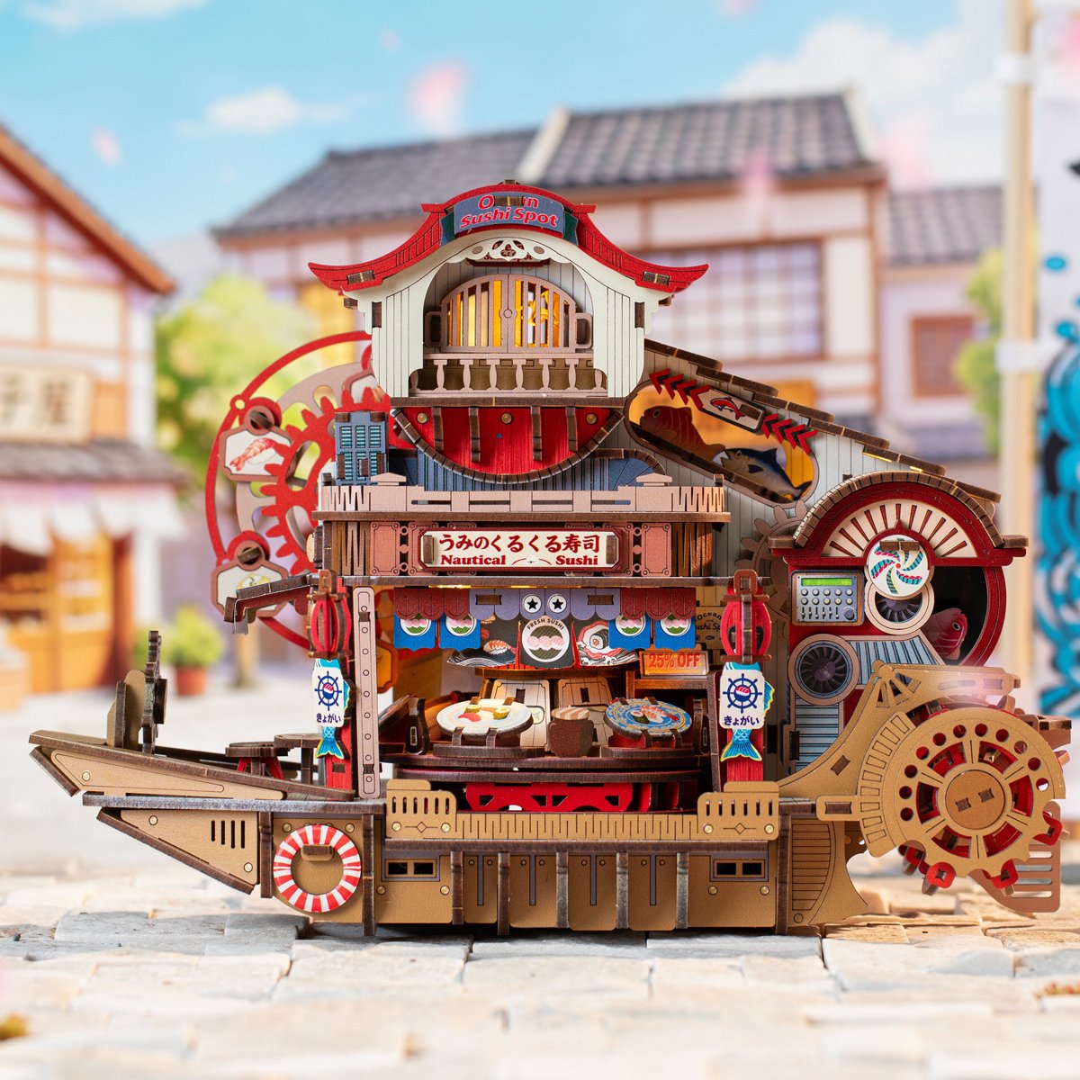 Suntac Nautical Sushi DIY Miniatuurhuis – Houten 3D-Bouwpakket met LED, Muziek en Beweging – 425-delig – 14+