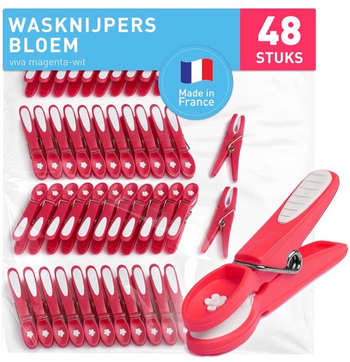 Wasknijpers 48 Stuks - Duurzaam - Houten Wasknijpers - Kleine Wasknijpers - Wasknijpermandje - Robuust Plastic - Wasclips