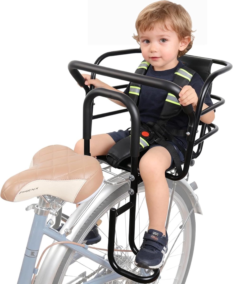 Kinderfietszitje Achter - Fietsstoeltje Kinderen - Veilig Fietsen - Verhoogde Veiligheid - 18 maanden - 8 jaar - Zwart