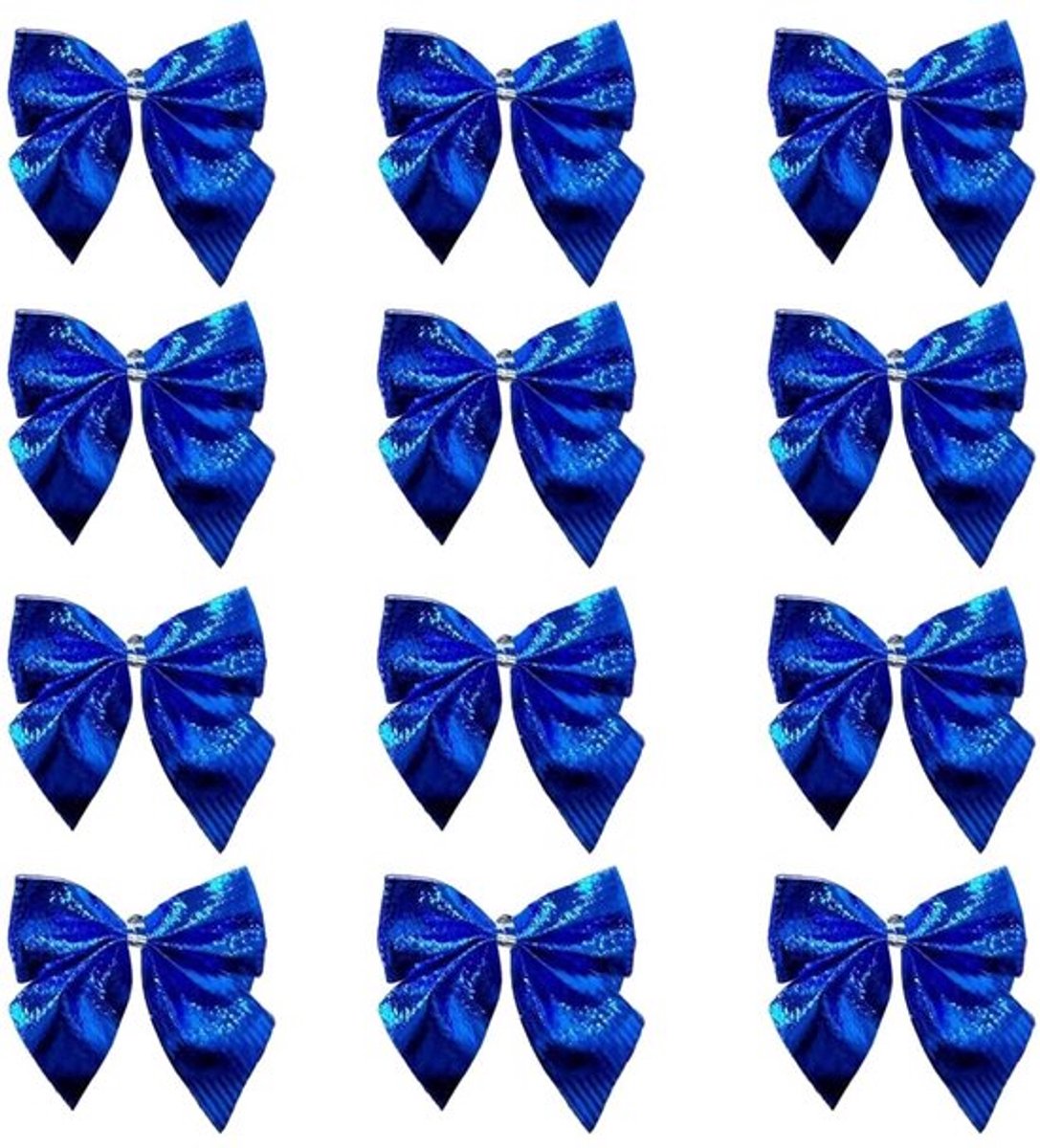 - Kerst Strikken - Decoratieve Bogen - 12 Stuks - Cadeau Versiering - 7x6cm - Blauw - Perfect voor Kerstboom en Feestdecoratie - Geschikt v..