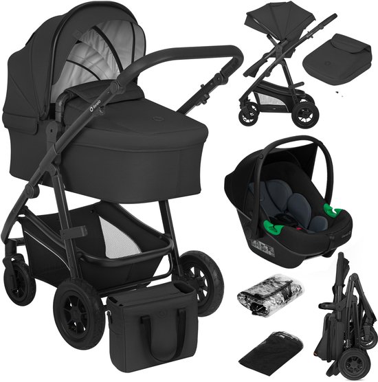 Lionelo Bianka - Kinderwagen 3 in 1 - incl. autostoel - 0-22kg - XXL - Buggy 3in1 - Verstelbare duwstang - Opvouwbaar - Accessoireset - XXL zonnekap - Gelagerde wielen - Reiswieg