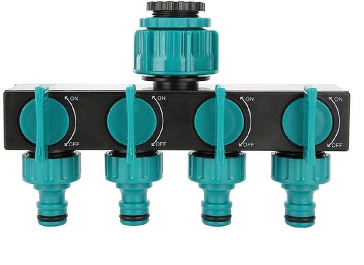 Waterslang splitter - Meerdere uitgangen - Tuin bewateren - Vier aansluitingen - 18 cm - Groen
