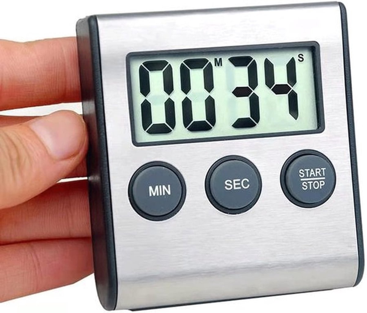 Digitale keukentimer – Magnetische aftelklok met luid alarm, roestvrij staal, voor koken, bakken en sportwedstrijden.
