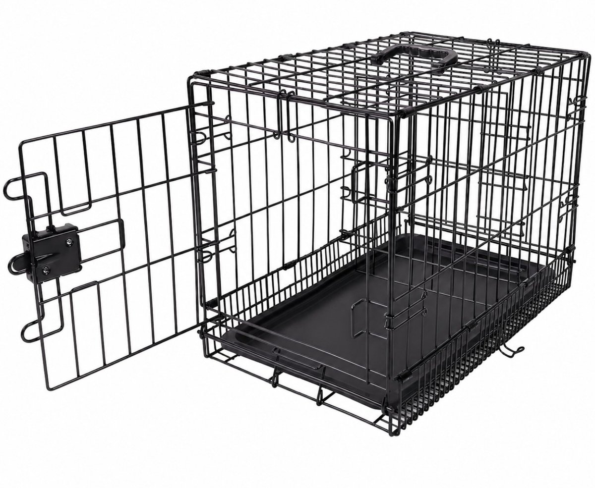 BSS® Hondenbench – Opvouwbare Hondenkooi van Metaaldraad met Metalen Dienblad en Enkele Deur – Zwart – 58 x 33 x 41 cm