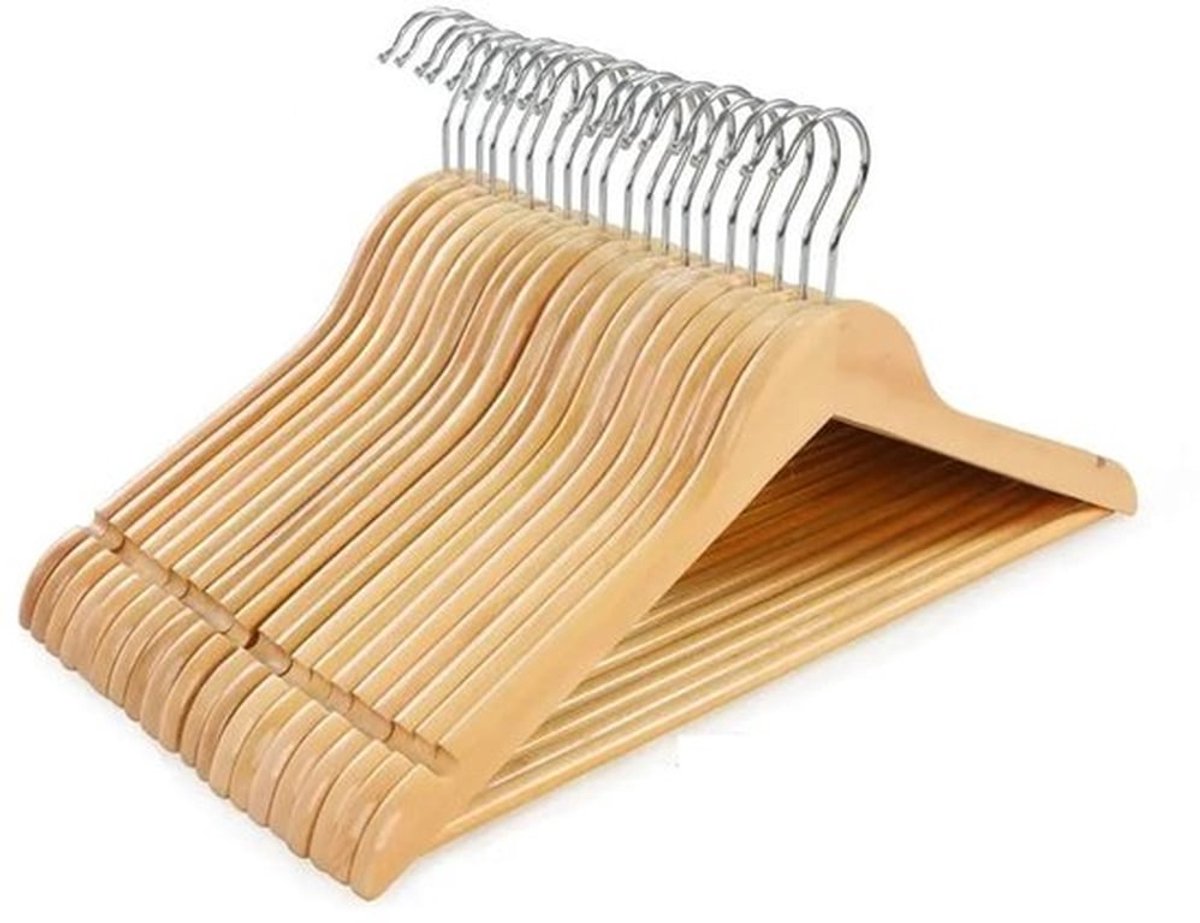 Houten Hangers 20 Stuks - Kledinghangers - Broekhangers - 360° Draaibare Haak - Inkepingen - Duurzaam Hout