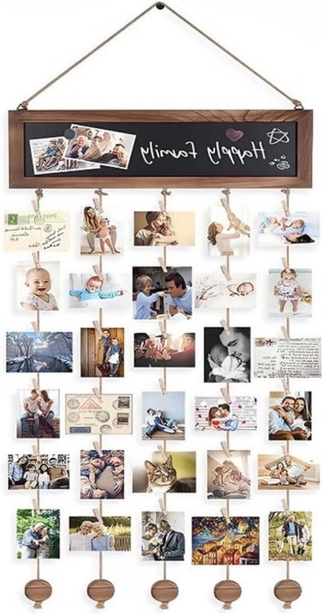 Wandfotolijst voor collages met 30 wasknijpers, ideaal voor het ophangen van foto's en decoratieve items, perfect voor thuisdecoratie