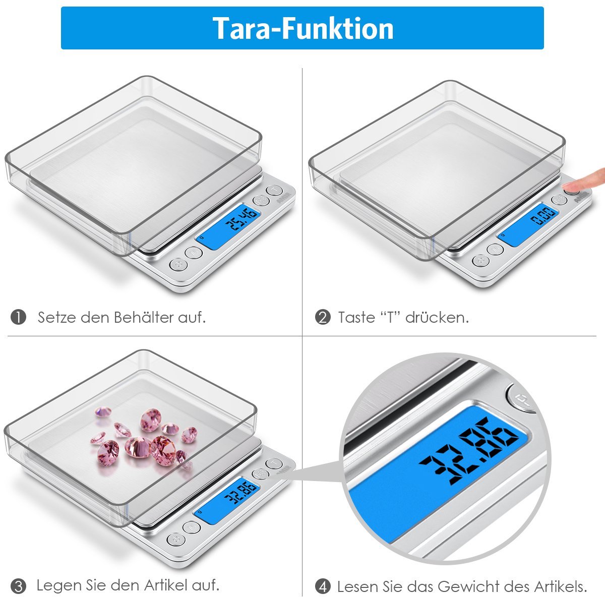 SnelShoppen - Digitale Keukenweegschaal 500g/0.01g - Hoge Precisie, RVS, LCD Display, Tare & PCS Functies - Perfect voor Keuken, Sieraden, Voedsel en