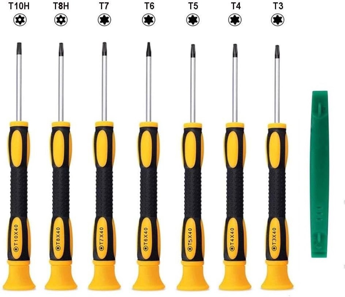 8-delige Torx Schroevendraaier Set met Precisie T3 T4 T5 T6 T7 T8 T10 en Hefbuis Tool voor PS5 PS4 PS3 Xbox One Xbox 360 en MacBook PC, Ideaal voor Reparaties en Onderhoud