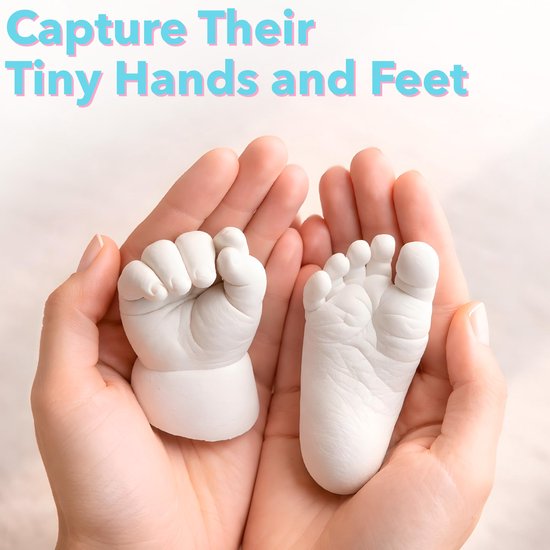 Handafdrukmalset - 3D gipsmalset - Hand- en voetafdrukmal voor baby's - Maakt 2 mallen (handafdruk + voetafdruk) - Voordelig - Cadeau voor aanstaande moeders — afbeelding 2