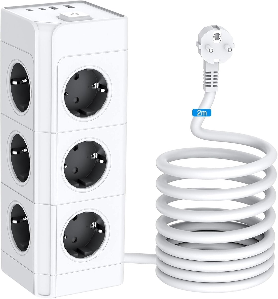 OYLCDI - Power strip toren - 12 Schuko aansluitingen + 4 USB poorten - Max 4000W met veiligheidsbescherming - Verticaal ruimtebesparend ontwerp