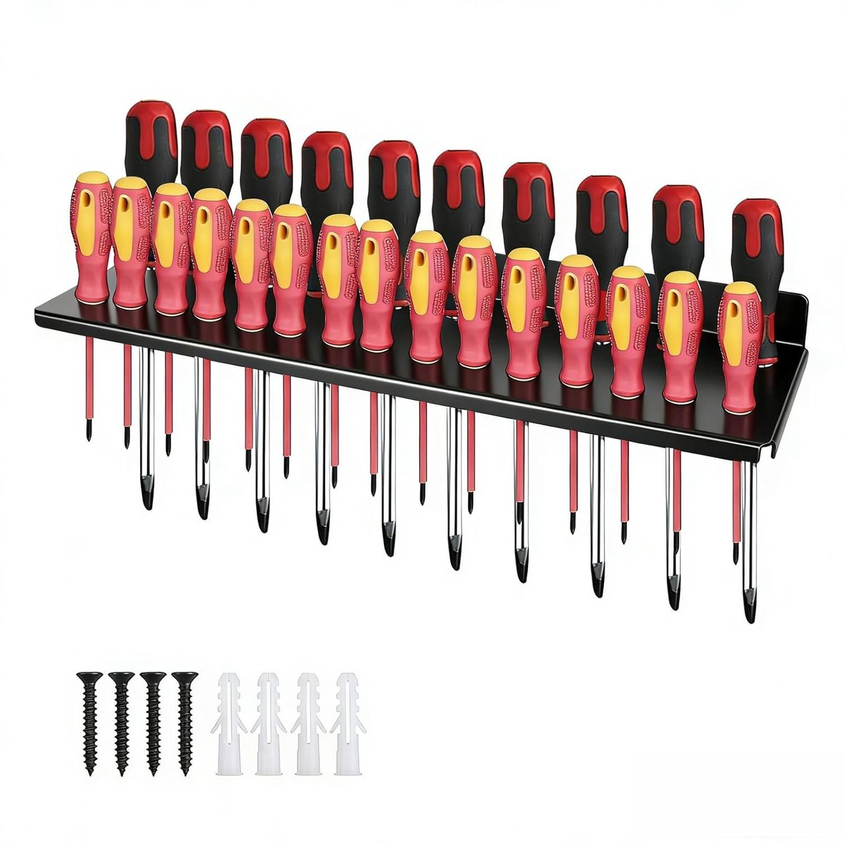 SnelShoppen - Wall Tool Holder met 25 Holes - Carbon Staal Schroevendraaiers Houder - Ruimtebesparende Wandmontage voor Garage, Werkplek en Werkruimte