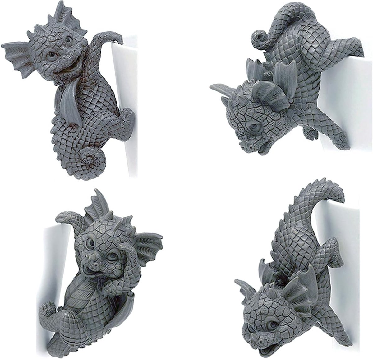 4pcs Hanging Dinosaur Statue - Resin Dinosaur Statue - Flower Pot Dragon Figurines Decoration - Hanging Cup Model Dragon Statues - Animal Dragon Figurines voor Office - Desk & Home - Tuin Decoratie