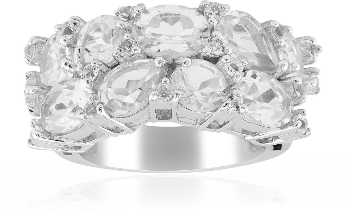 Cavill - Zilveren Ring met Witte Topaas Edelstenen - 925 Sterling Zilver Gerhodineerd - 7,168 ct - Peervormige en Ovale Topaas - Elegante Damesring