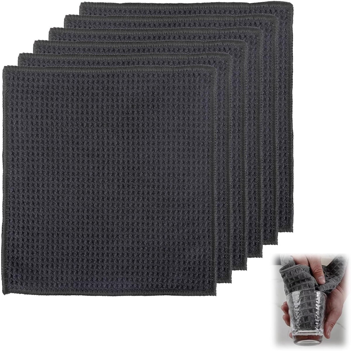 Set van 6 Microvezeldoeken in Wafelvorm 20 x 20 cm, Ultra Absorberend en Duurzaam, Herbruikbaar en Pluisvrij voor Keuken en Huishoudelijk Gebruik