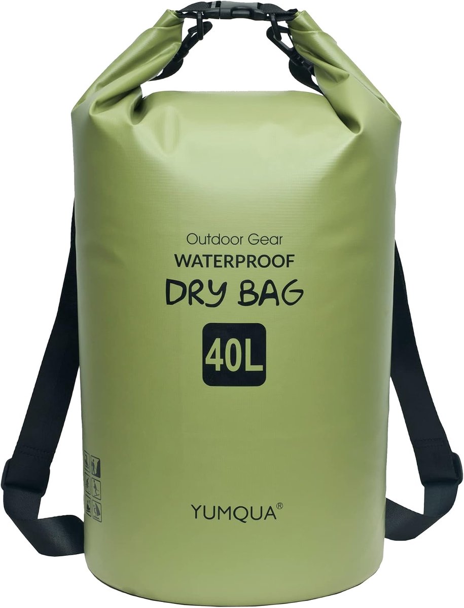 SnelShoppen - Waterproof Dry Bag 40L voor Kayaking, Boating, Fishing, Camping, Snowboarding, Army Green, 100% Waterdicht, 500D PVC, Antipunctuur, Duur