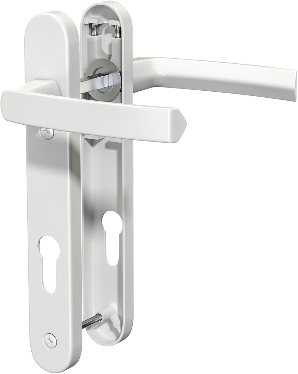 SnelShoppen - UPVC Aluminium Deurgreep Set 92mm PZ, 212mm Achterplaat, Wit Vervangingshandgreep voor PVC Deuren, Duurzaam en Sterk