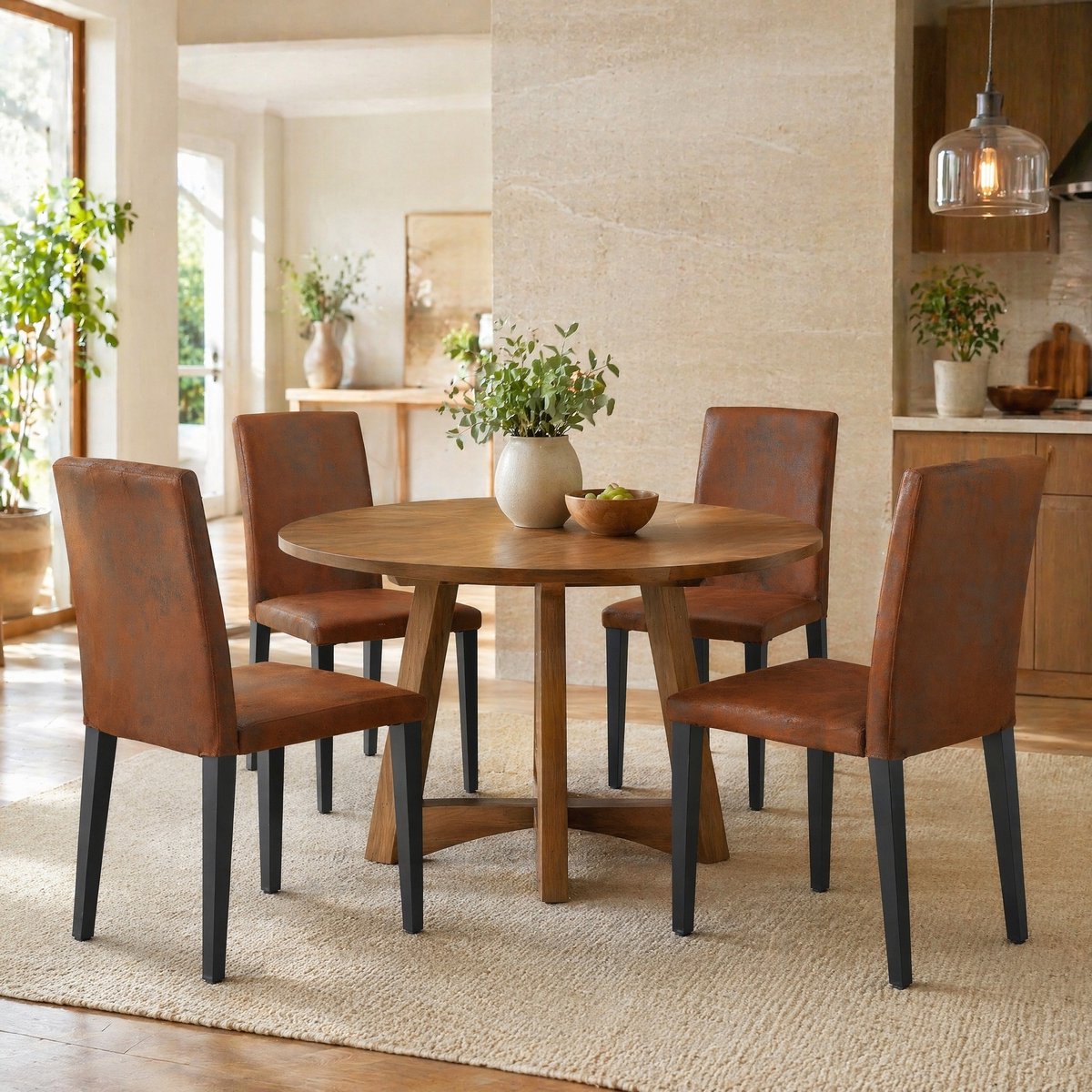 MEUNIQ eetkamerstoelen set van 4, 90 cm hoog, bruine stoffen zitting met zwarte metalen poten, hoge rugleuning, moderne eetkamer voor woonkamer en eetkamer Bruin+Zwart