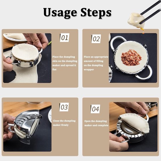 Set van 3 RVS Dumpling Moulders voor het Maken van Dumplings, Empanadas en Tortellini - Inclusief Kleine en Grote Mallen voor Pasta en Noodle Gerechten — afbeelding 5
