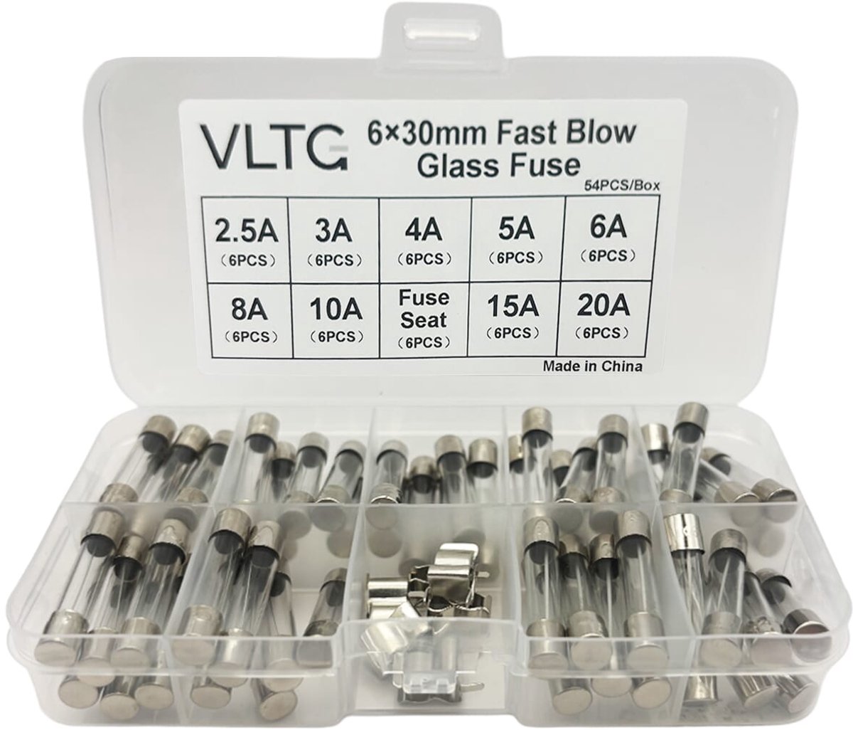VLTG Glaszekering 6x30mm - Buiszekering - Snel (F) - 2.5A t/m 20A - Zekeringset 54 stuks