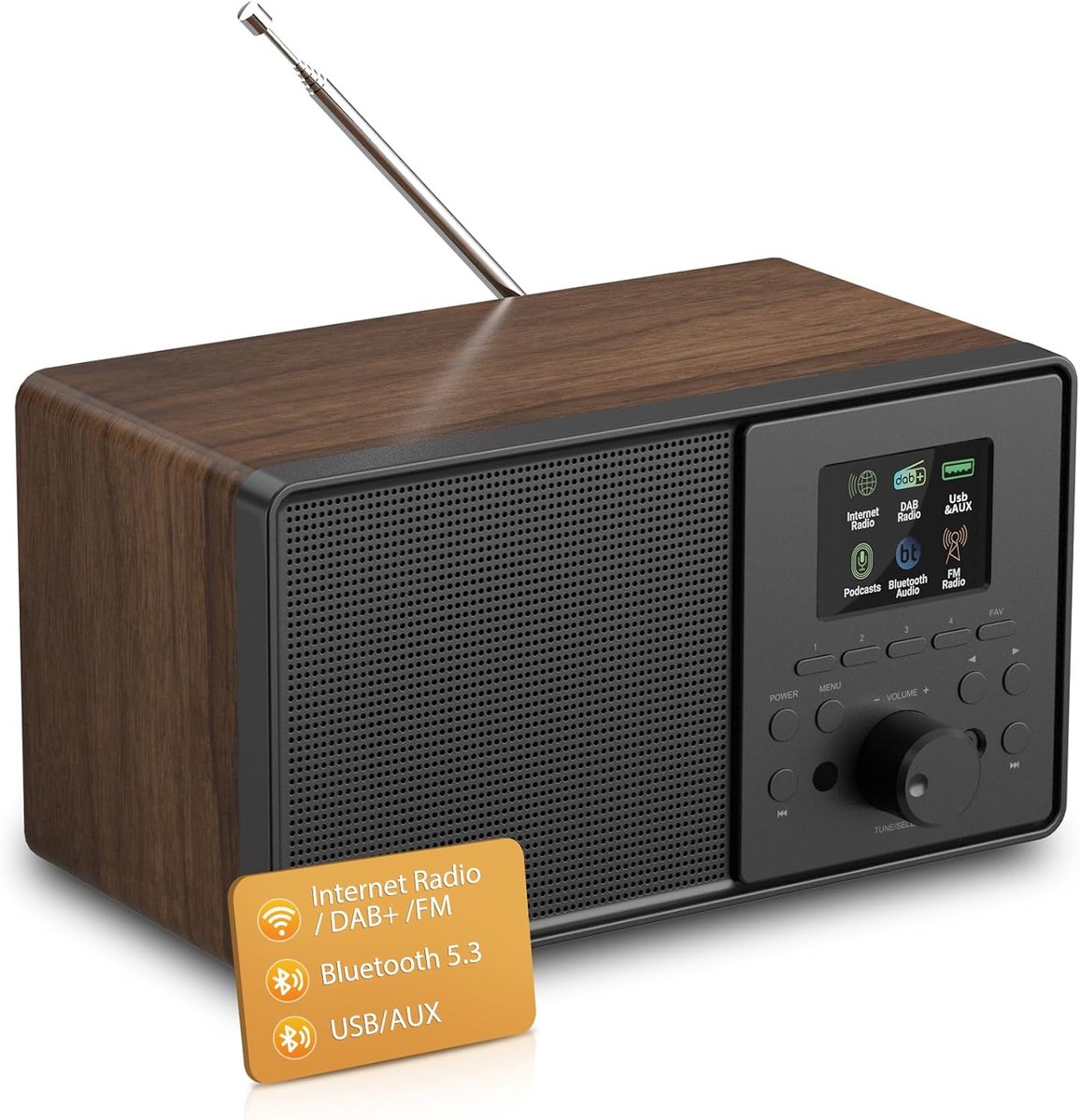 SnelShoppen - Wifi Internet Radio DAB+ FM Bluetooth 5.3 met 30.000 Zenders, Podcast Speler, USB, AUX, Kleurrijk Display en Afstandsbediening voor Woon