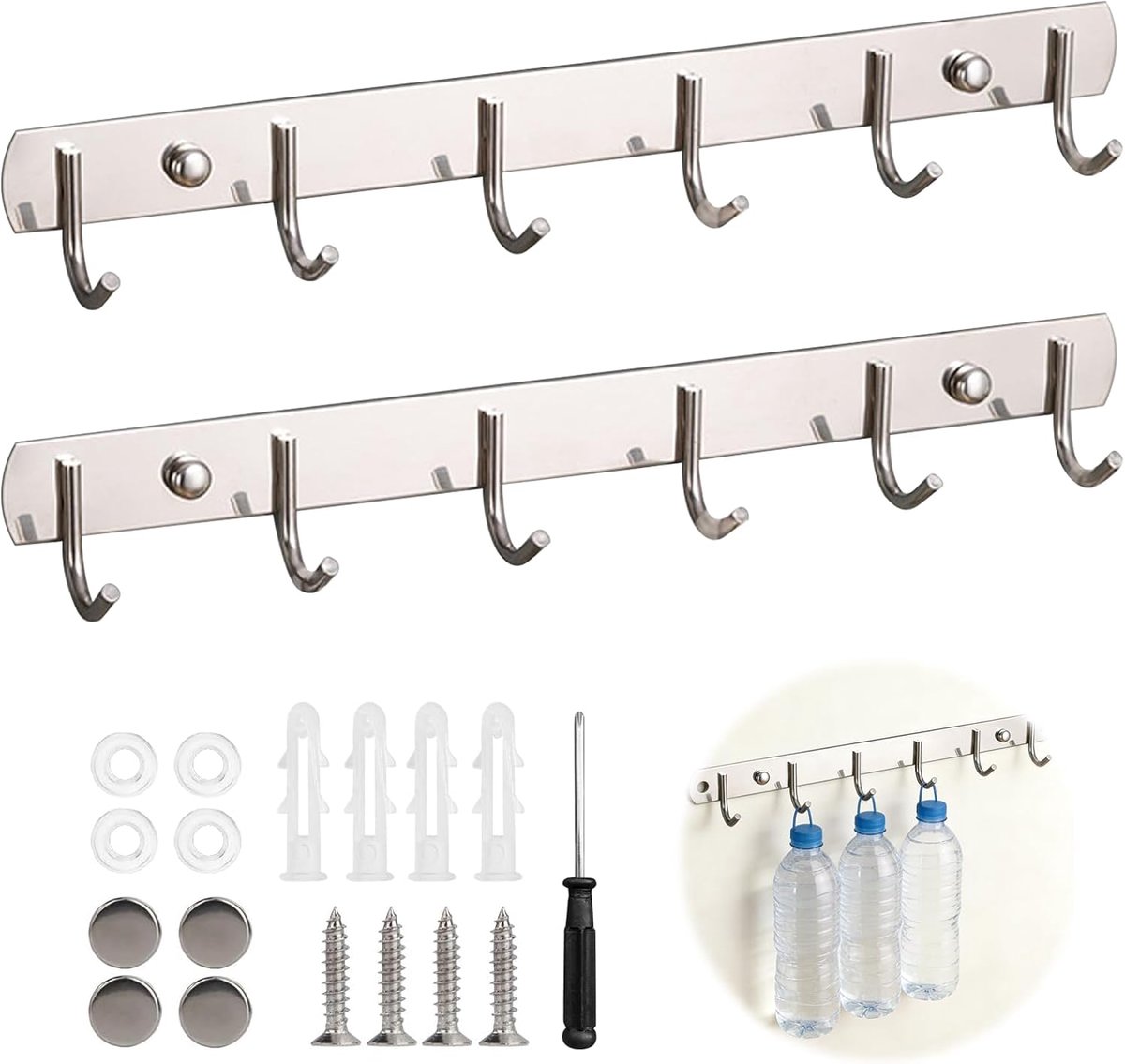 SnelShoppen - 2 Stuks Haakrails Keuken 304 RVS, Multifunctionele Ophangsystemen voor Keuken, Badkamer, Woonkamer, Inclusief Schroeven, Zilver