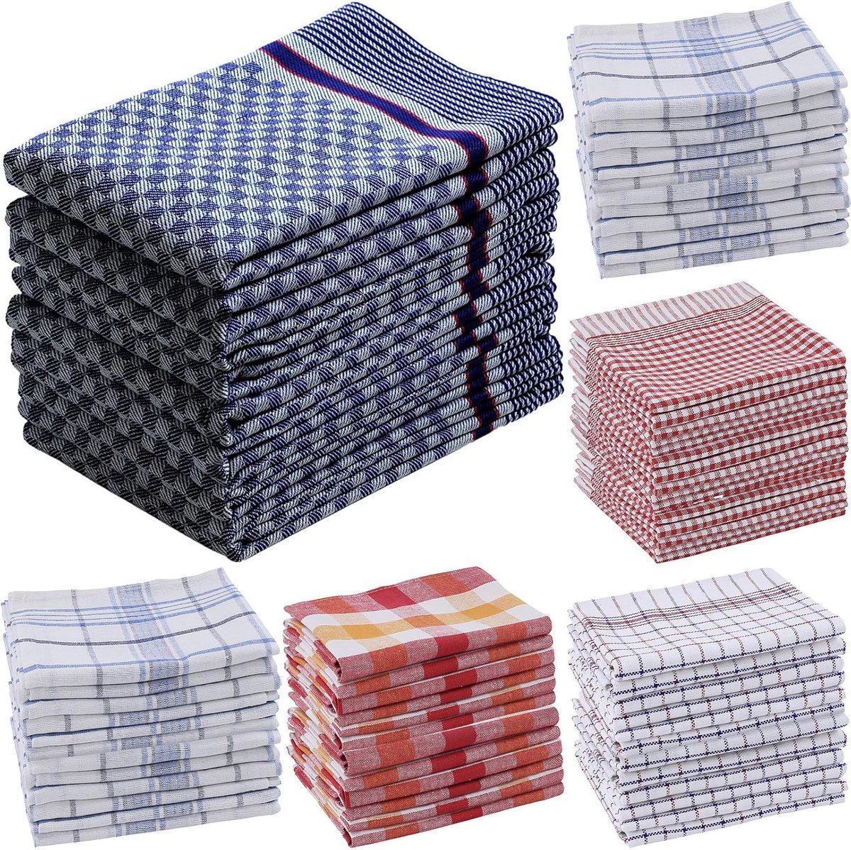 SnelShoppen - Set van 5 Keukenhanddoeken 100x50 cm Zwart Katoen Theedoeken 100% Katoen Absorberend Wasbaar tot 60°C