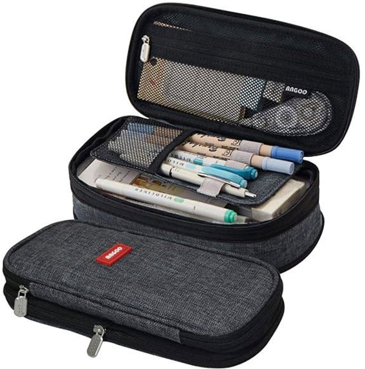 Etui - Grijs - Unisex - Canvas - Grote capaciteit - Etui Geschikt voor studenten - Terug naar schoolseizoen