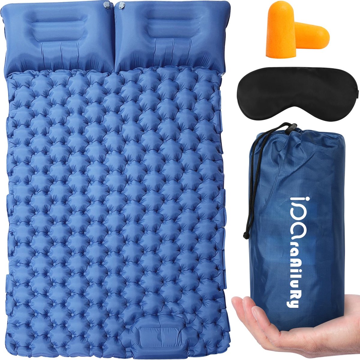 SnelShoppen - Camping Matras 2 Personen, Ultralight Luchtbed met Voetpomp en Kussen, Draagbare Luchtmatras voor Wandelen, Strand, Reizen, Camping, Avo
