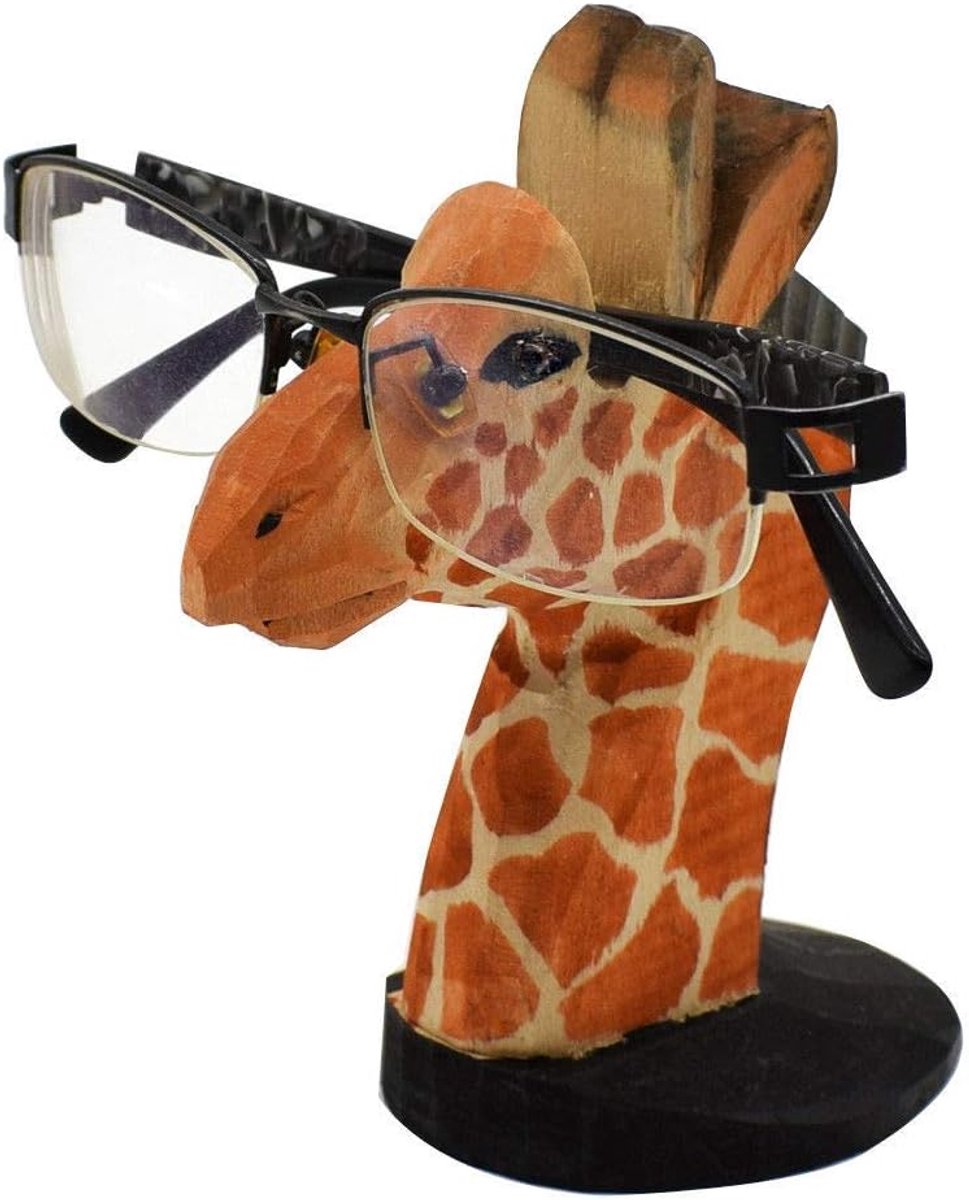 SnelShoppen - Handgecarveerde Houten Brilhouder Giraffe - Desk Decor, Organiser voor Zonnebrillen en Leesbrillen, Perfect als Cadeau, 12cm Hoog, 100%