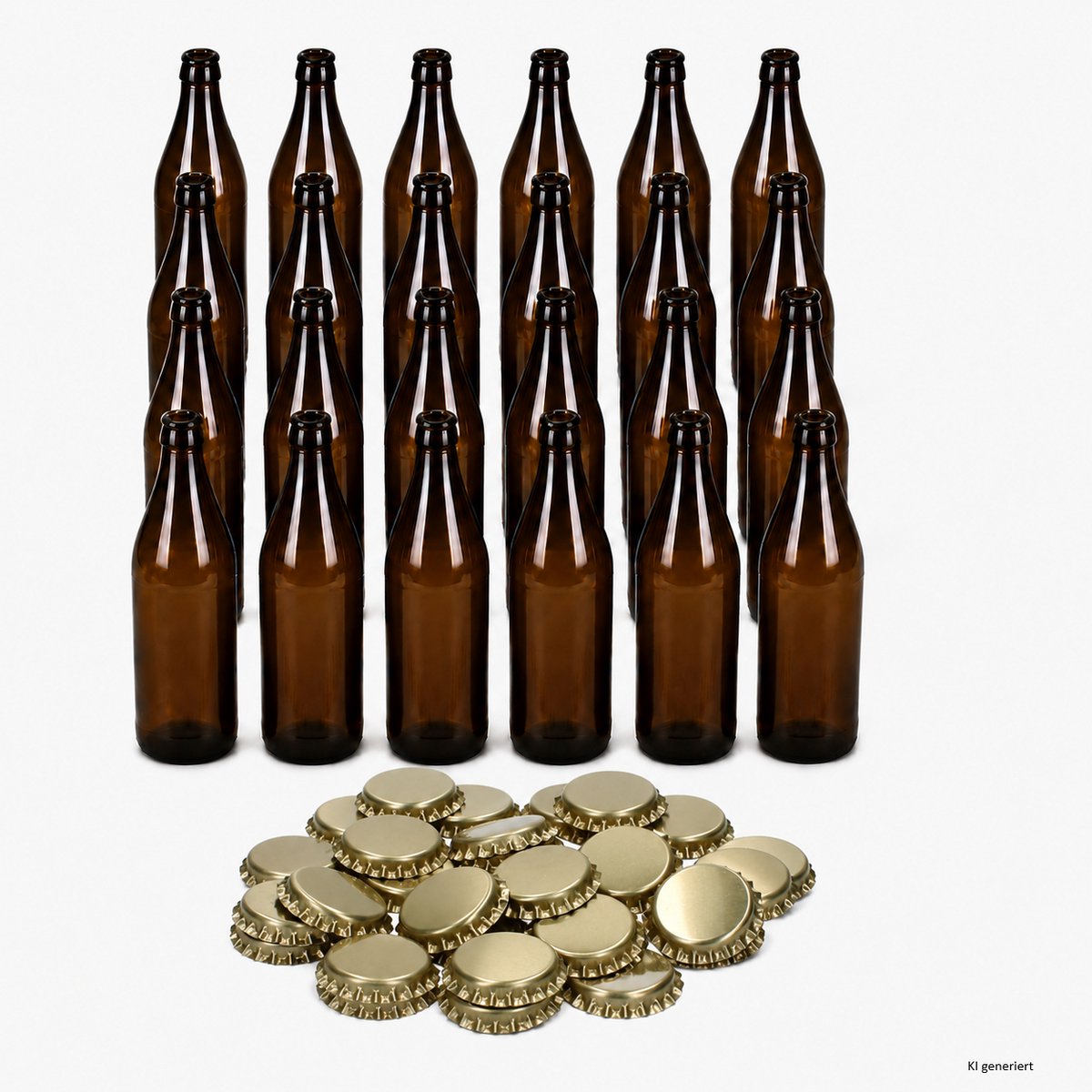 Set van 24 bruine bierflesjes van 0,5 l met 30 gouden kroonkurken – 24x 24890 & 30x 24064