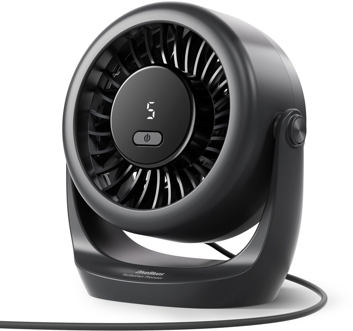 SnelShoppen - Draagbare Turbo Bureauventilator 5 inch, USB Ventilator Stil 6 m/s, LED-Display, 5 Windversnellingen, 360° Kanteling, Ideaal voor Thuis,