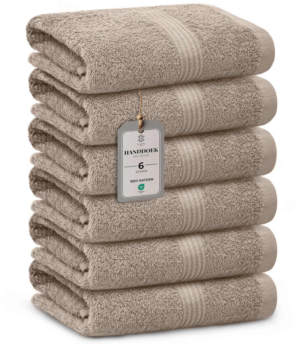 SnelShoppen - Luxe Set van 6 Handdoeken - Zacht Katoen, Absorberend, Sneldrogend, Eenvoudig Onderhoud, 40×70 cm, Zand, Ideaal voor Badkamer, Sport, Ca