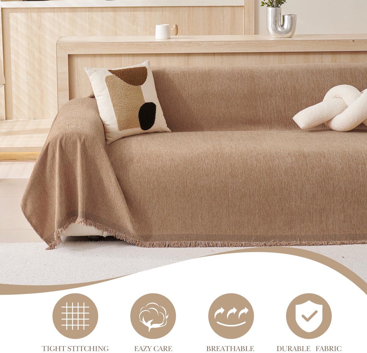 SnelShoppen - Luxe 100% Chenille Natuurlijke Deken voor Eenzitsbank - Zachte Plaid voor Fauteuil, Bank en Bed - Bruin Verbrand - 130 x 180 cm - Perfec
