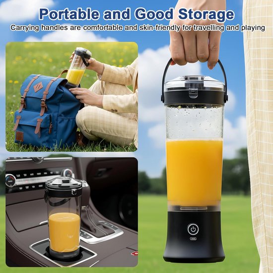 Persoonlijke draagbare blender voor shakes en smoothies, 500ml Krachtige Draadloze Mini Blender Juicer, USB Oplaadbaar met 6 Ultra-scherpe messen voor reizen, kantoor en sport (zwart) — afbeelding 5