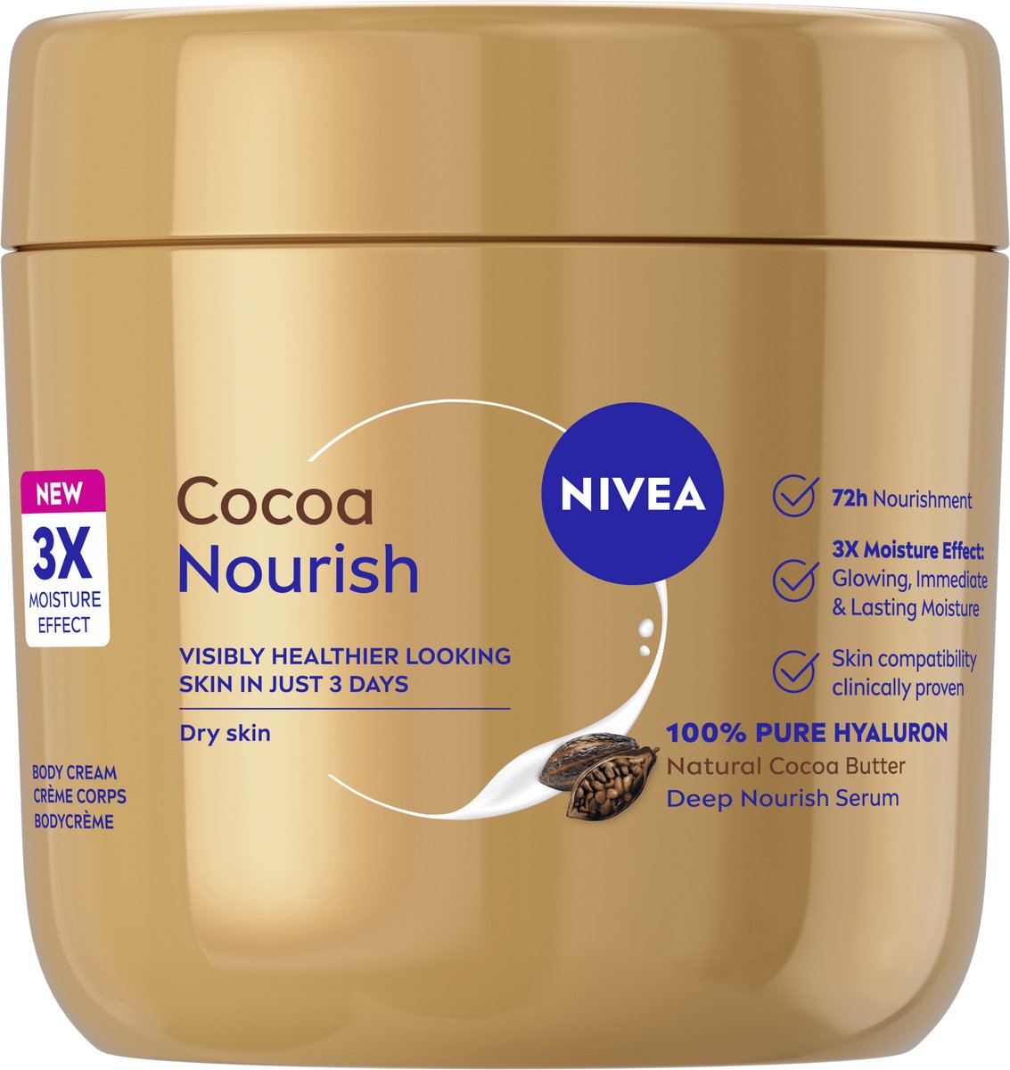 NIVEA Cocoa Voedende Bodycrème - Voor de Droge Huid - met Natuurlijke Cacaoboter - 72u Hydratatie - 1x 400ml