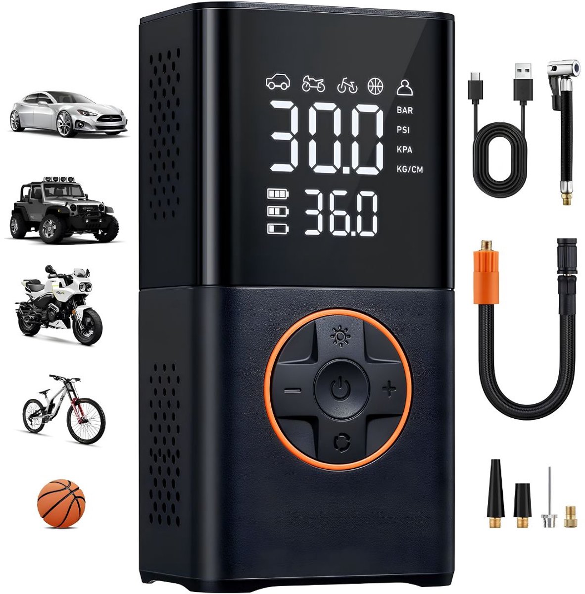 NIVA® Luchtcompressor - Elektrische Fietspomp 4000mAh - Voor Fietsbanden - Zwart - 7cm x 6cm x 14cm