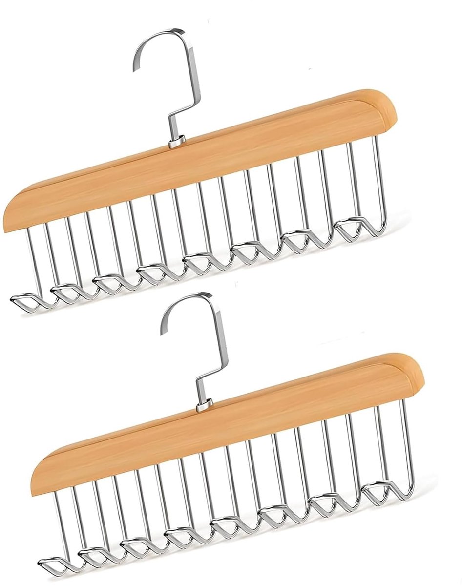 longziming -Gordelhouder Kast 2 Stuks - Houten Accessoire Organizer met 8 Draaibare Haken - 360° Riemenrek voor Riemen, Sjaals en Accessoires - Ruimtebesparend Kledingkast Opbergsysteem