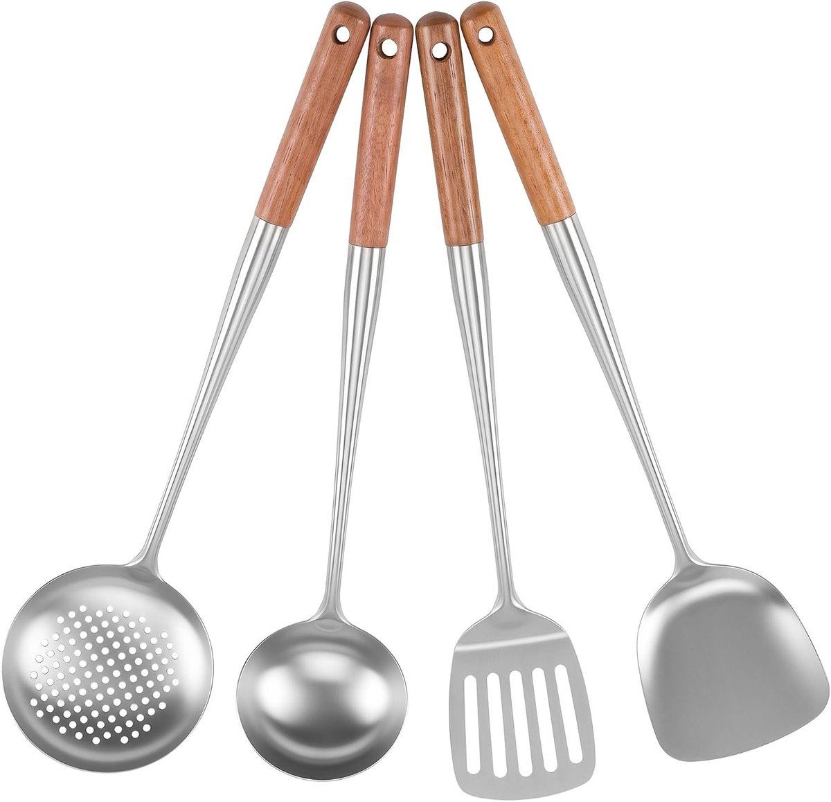 Set van 4 hittebestendige keukengerei met roestvrijstalen spatels, schuimlepel en pollepel voor optimaal koken