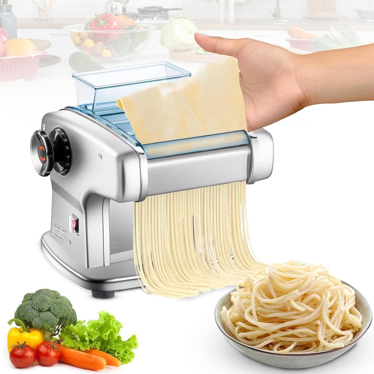 Elektrische Pastamaker - Deegmachine Keuken - Zelf Pasta Maken - 3 Snijbreedtes - 9 Millimeter - Zilver