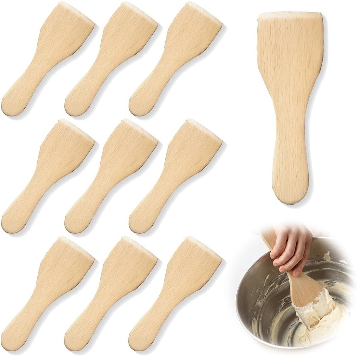 Set van 10 Raclette Schrapers en Houten Coaster voor Raclette Pannen, Inclusief Spatel en Pizza Schep voor Perfecte Avonden