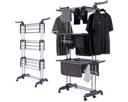 Waskrek - Droogrek Torens - Kleding Drogen - Inklapbaar Met Wielen - 45 x 75 x 173 cm - Zwart