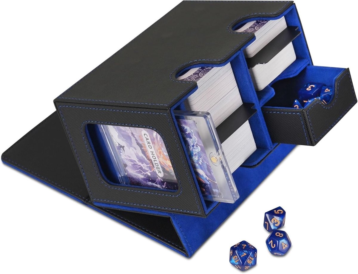 Kaartendekdoos voor MTG Commander - Geschikt voor 160+ Dubbel Gecoate Kaarten, 35pt Magnetische Kaarthouder en Dobbelstenen (Zwart/Blauw)