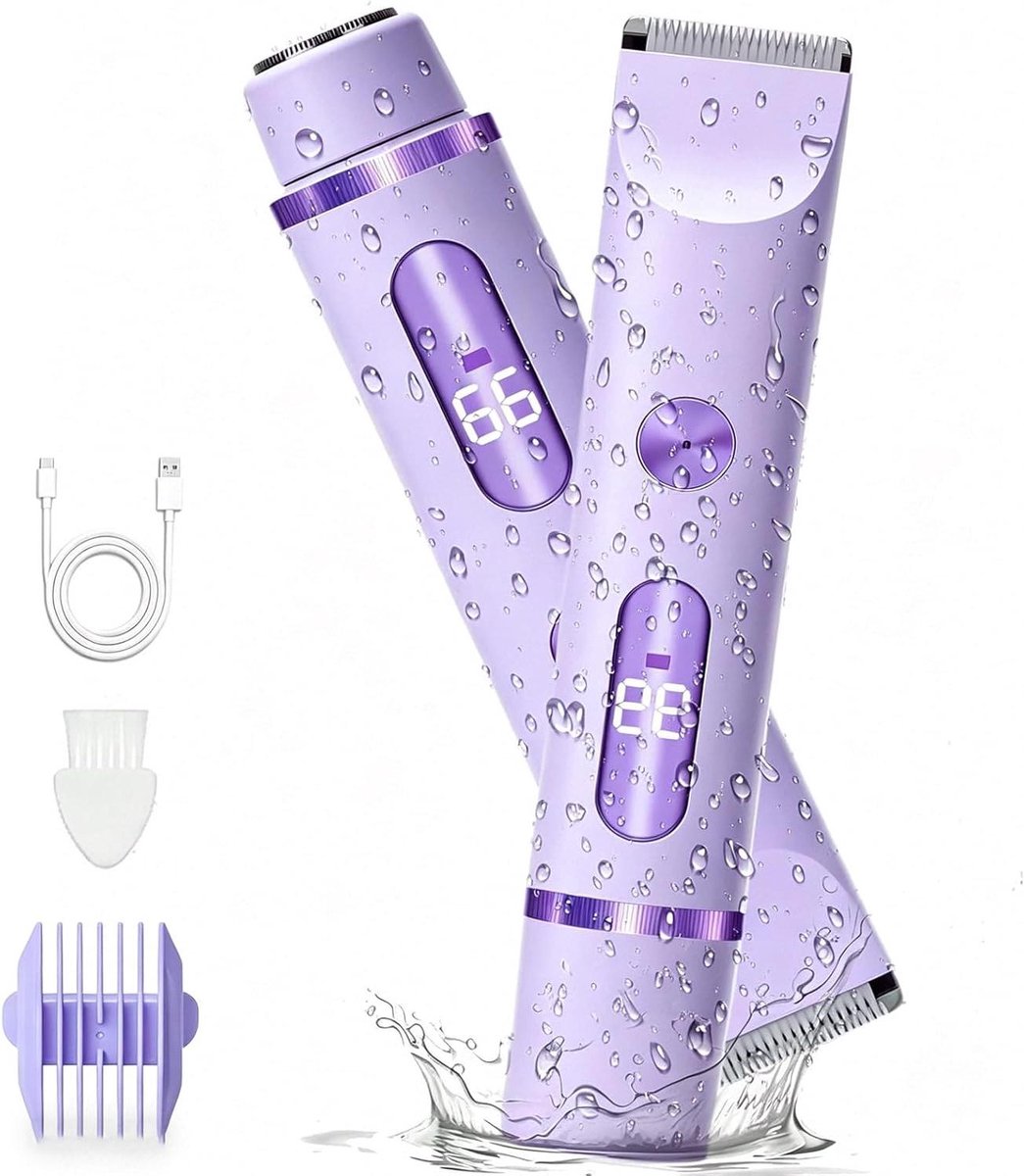 Dames trimmer - Gezichtstrimmer bikini - Huidverzorging thuis - Dubbele scheerkop - IPX7 waterdicht - Wit