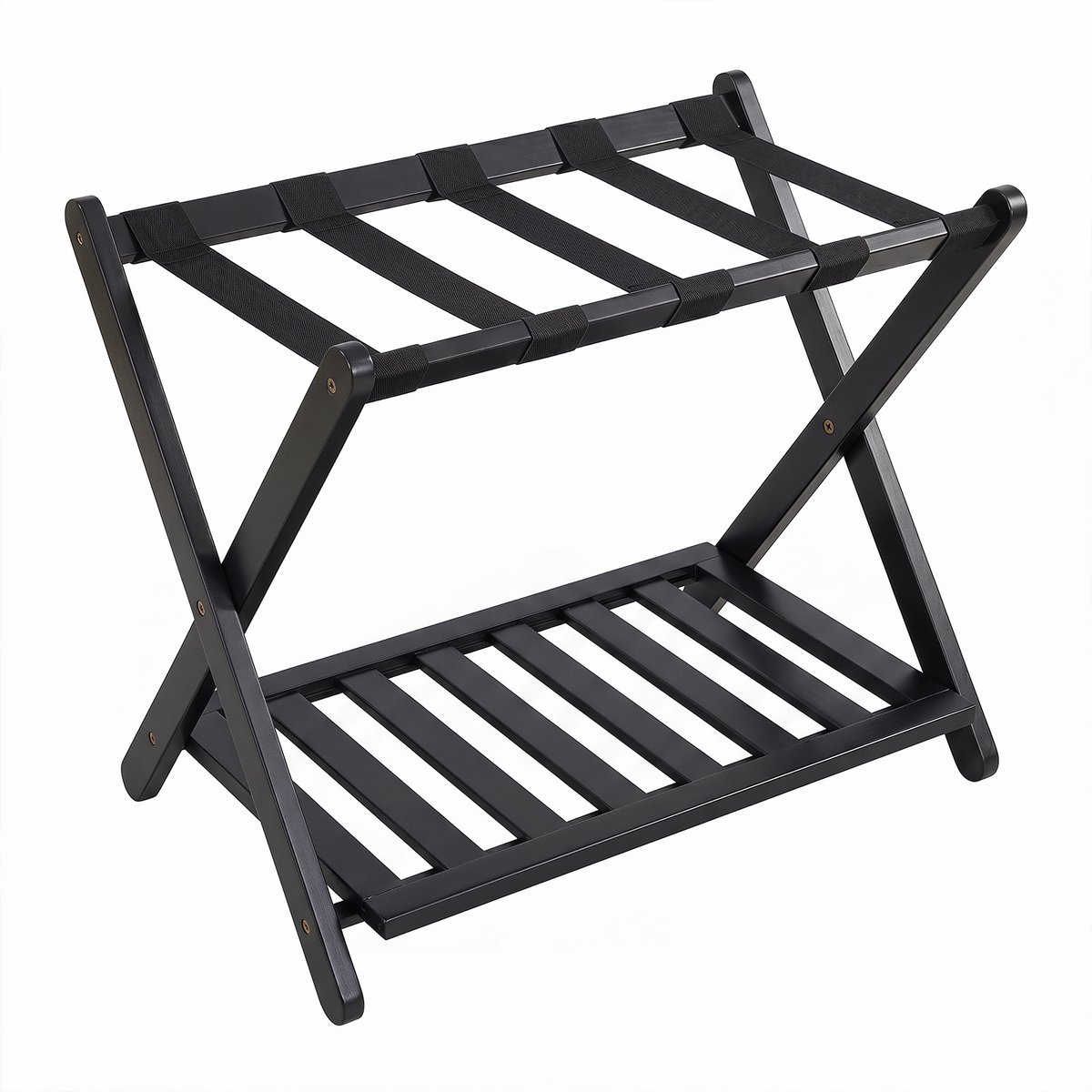 COSTWAY Bagagerek van bamboe, inklapbare kofferstandaard met opbergvak | Bagagedrager voor koffer, kofferplank, stabiele bagagestandaard voor logeerkamer, slaapkamer en hotels, 68 x 43 x 57 cm