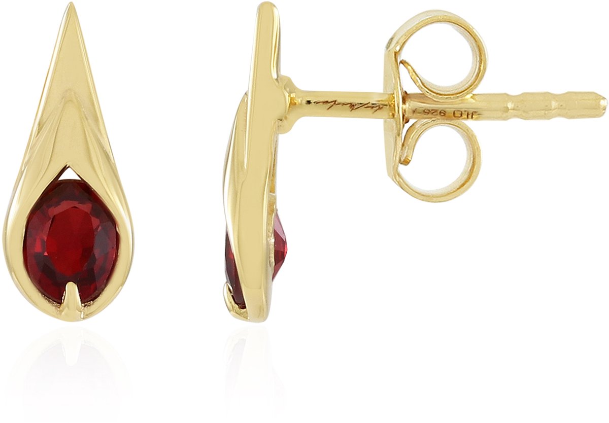 Cavill - Zilveren Oorbellen 925 Sterling - 0,444 ct Tanzania Robijn Ovaal - 18K Goud Verguld - Elegante Rode Edelsteen - Melo Essence
