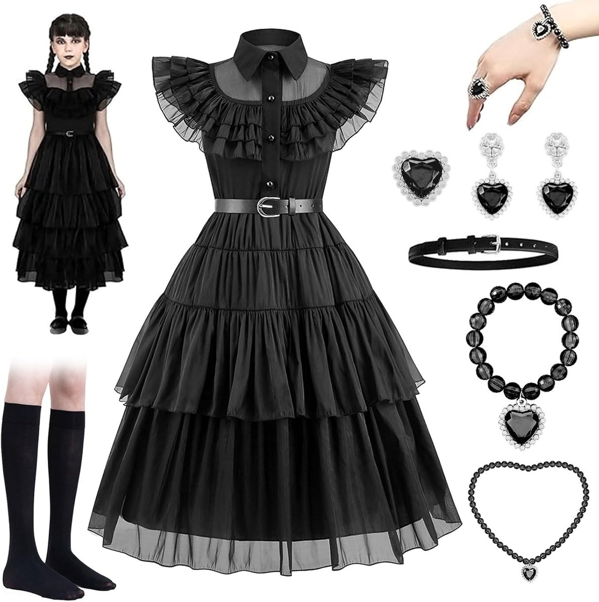 Halloween Kostuum voor Meisjes - Wednesday Addams Jurk in Gothic Lolita Stijl voor Feestjes en Verkleedpartijen