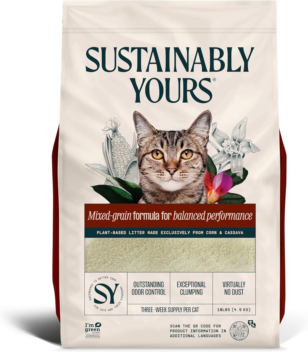 Thijox - Sustainably Yours Kattenbakvulling 4,5 kg - Milieuvriendelijke Gemengde Graanformule - Plantaardig, Klonterend, Geurabsorberend, Duurzaam
